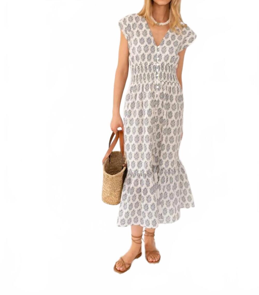 NEW MAREA fiona midi dress in indigo meadow